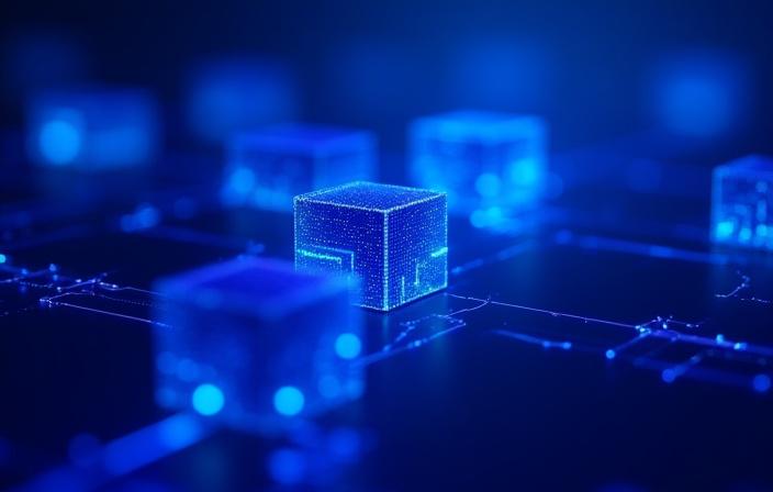 연결된 블록들이 네트워크를 형성하는 그래픽